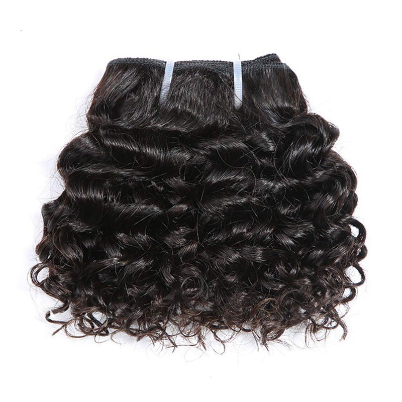 Aiokrtse Peruvian Virgin Hair Short Kinky Curly Human Hair Weave Bundles 3 Bundles 6 inches with 1 Small Closure 122 Grams Natural Colour - Image 5